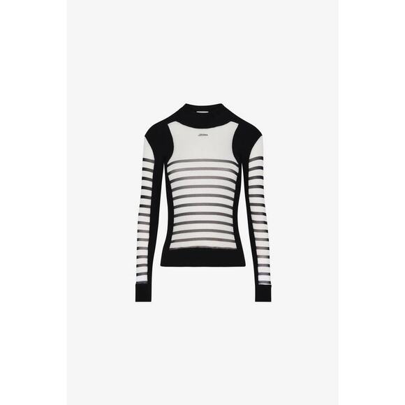 Jean Paul Gaultier Mix Mesh Knit Pullover Logo Top in Black and White XS - Picture 5 of 5
